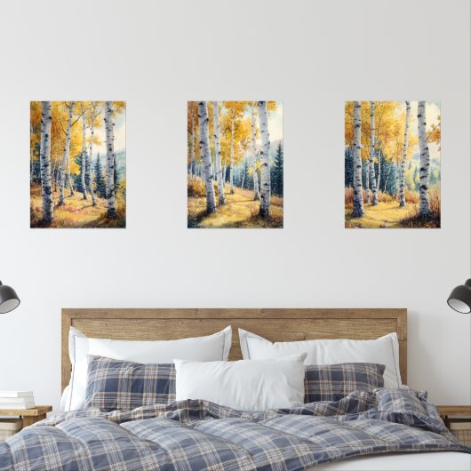 Espenbomen Set van 3 Prints, Triptiek, Waterverf  (Slaapkamer)