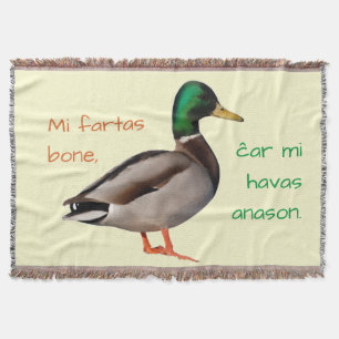 Esperanto: Mi fartas bone, ĉar mi havas anason. Deken