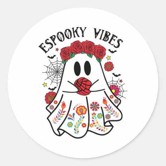 Espooky Vibes Halloween Ghost Mexicaanse Concha Sp Ronde Sticker (Voorkant)