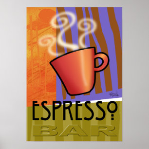 Espresso Bar oranje lila olijfgroen Poster