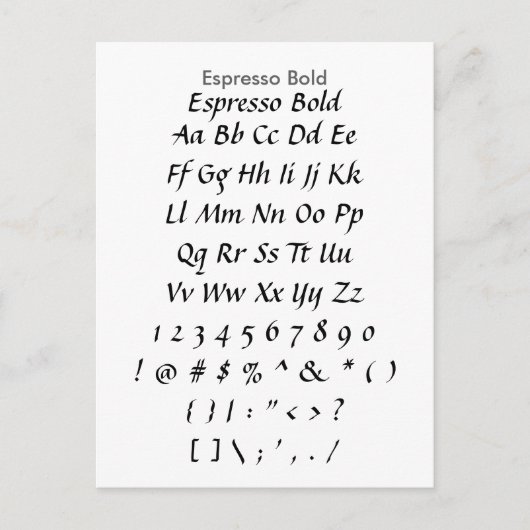 Espresso Bold - Zazzle Font Sampler Sheet Briefkaart (Voorkant)