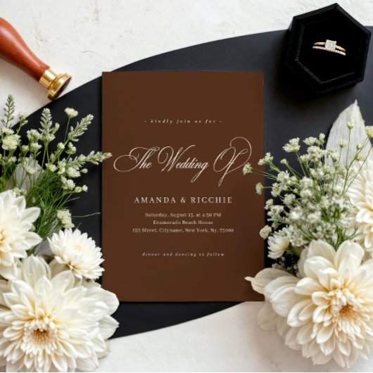 Espresso Brown Elegant Fall Wedding Invitation