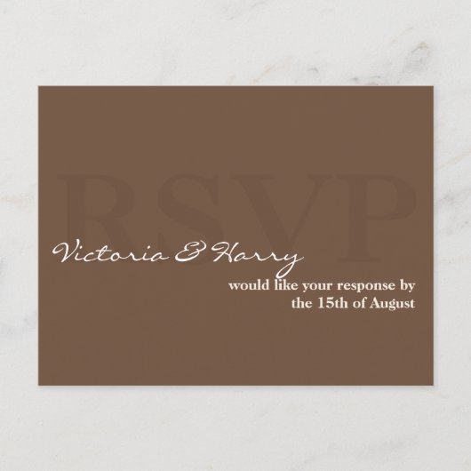 Espresso bruin RSVP eenvoudige bruiloft reactie ka Uitnodiging Briefkaart (Voorkant)