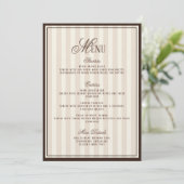 Espresso Cappuccino Striped Wedding Menu  Card Kaart (Staand voorkant)
