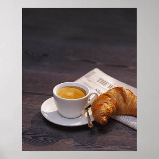 espresso , croissant en krant poster (Voorkant)