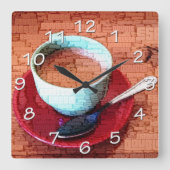 Espresso Cup en Spoon Word Cloud Vierkante Klok (Voorkant)