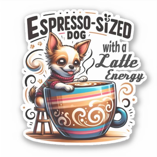 Espresso-formaat Hond met een Latte Energy Sticker (Voorkant)
