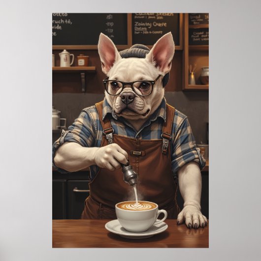 Espresso Hound: Frenchie op brouwplicht Poster (Voorkant)