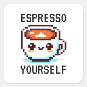 Espresso Jezelf - Grappig Pixel Art Koffie Design Vierkante Sticker