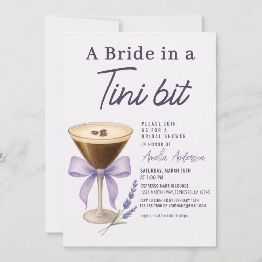 Espresso Martini Bride in a Tini Bit Bridal Shower Kaart (Voorkant)