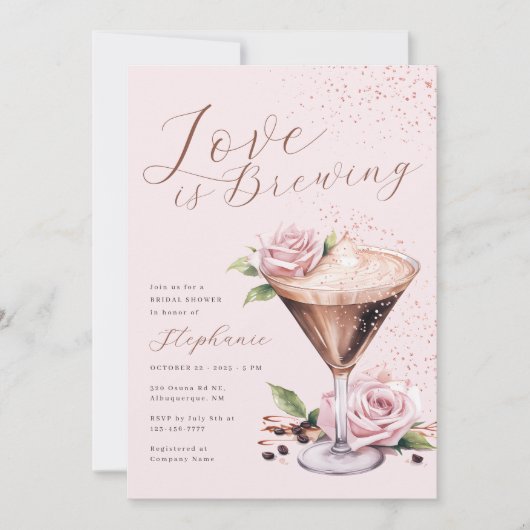 Espresso Martini bruidsdouche uitnodiging (Voorkant)