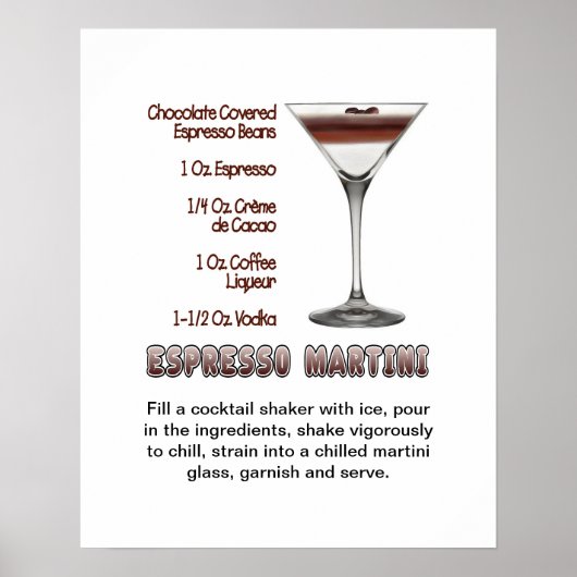 Espresso Martini Cocktail Recette 16"x20" Poster (Devant)