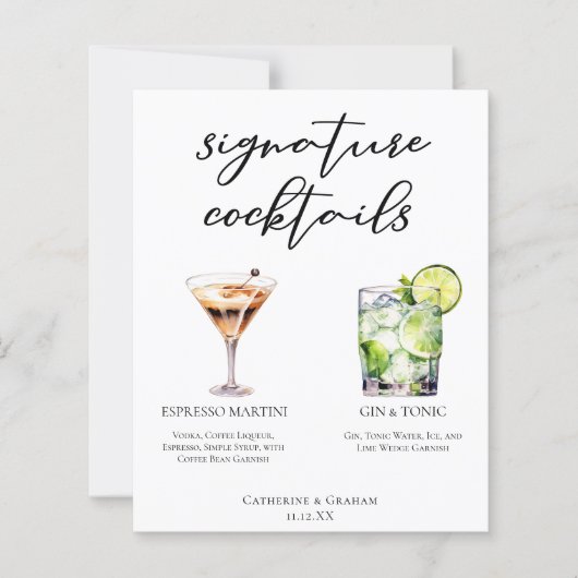 Espresso Martini Gin & Tonic Cocktail Wedding Menu (Voorkant)