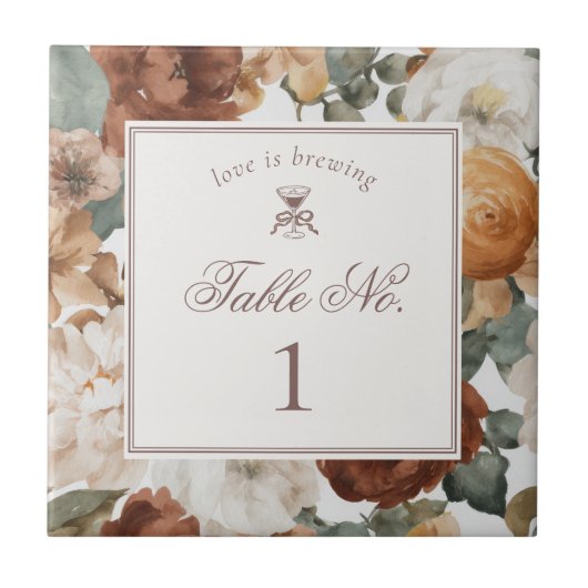 Espresso Martini Love Brewing Wedding Table Number Tegeltje (Voorkant)