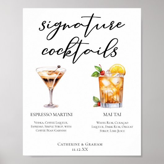 Espresso Martini Mai Tai Cocktails Trouwmenu Poster (Voorkant)
