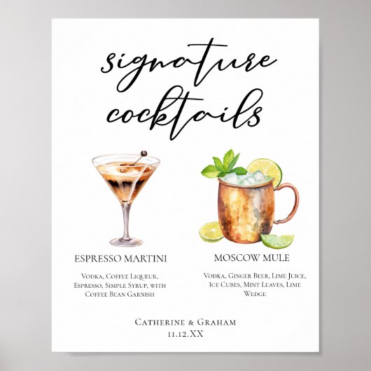 Espresso Martini Moscow Mule Cocktail Wedding Menu Poster (Voorkant)