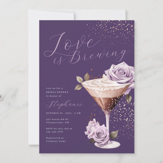 Espresso Martini Violet Douche nuptiale Invitation (Devant)