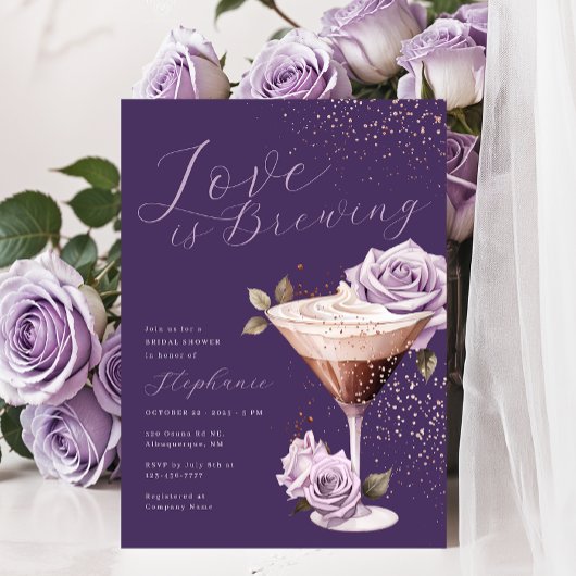 Espresso Martini Violet Douche nuptiale Invitation
