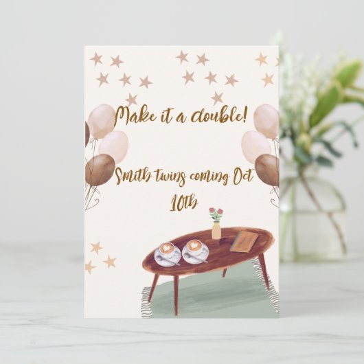 Espresso thema tweelingzwangerschap aankondiging (Staand voorkant)