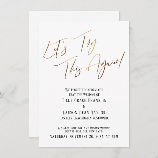 Essayons de nouveau ce Faire-part Mariage retardé (Devant / Derrière)