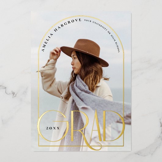 Essence Real Gold Foil Arch Afstuderen aankondigin Folie Uitnodiging (Voorkant)