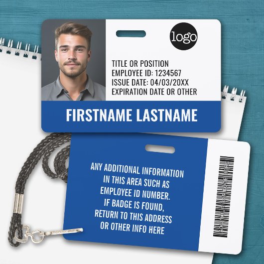 Essential Employee ID Photo, Bar Code, Logo, Issue Badge