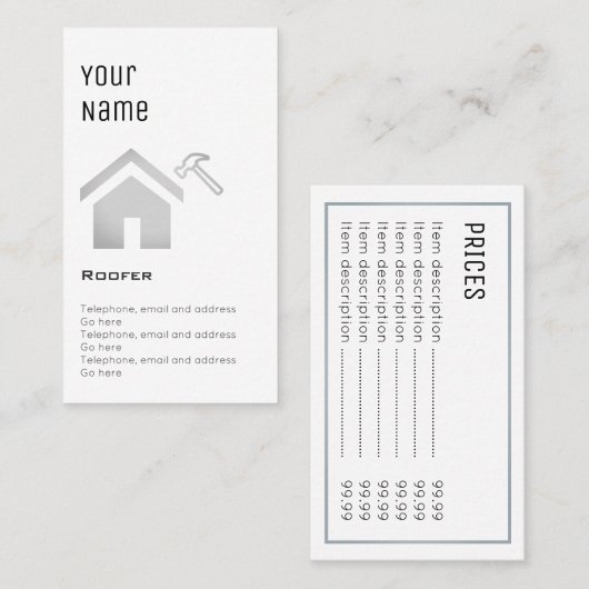 'Essential' Roofer Price-kaarten Visitekaartje (Voorkant / Achterkant)