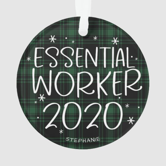 Essential Worker 2020 Covid Christmas Green Plaid Ornament (achterkant)