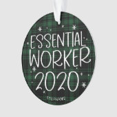 Essential Worker 2020 Covid Christmas Green Plaid Ornament (voorkant)