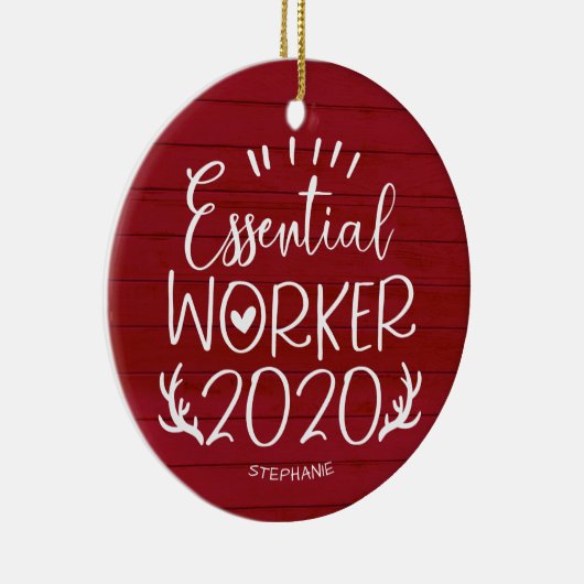 Essential Worker 2020 Covid-kerstrood hout Keramisch Ornament (Rechts)