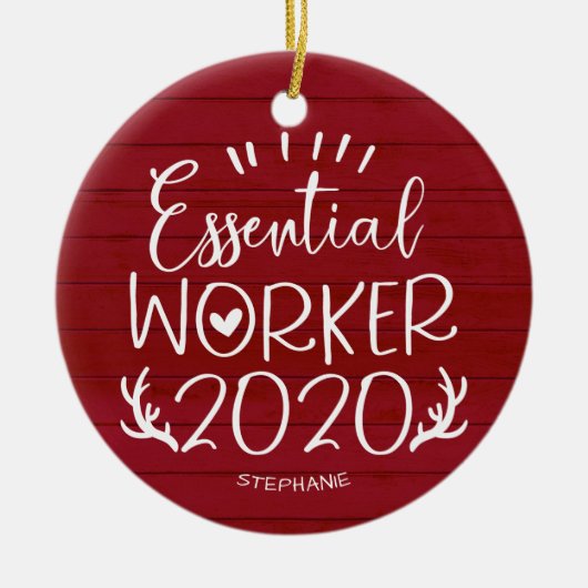 Essential Worker 2020 Covid-kerstrood hout Keramisch Ornament (Voorkant)