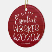 Essential Worker 2020 Covid-kerstrood hout Keramisch Ornament (Links)