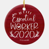 Essential Worker 2020 Covid-kerstrood hout Keramisch Ornament (Achterkant)
