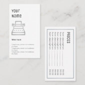 'Essential Writer Price Cards' Visitekaartje (Voorkant / Achterkant)