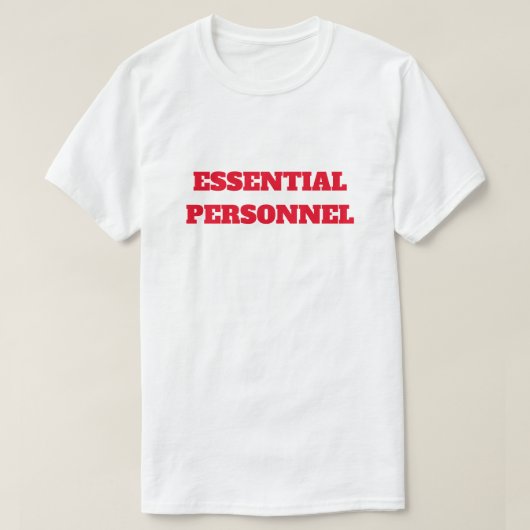 Essentieel personeel in zwarte rode tekst t-shirt (Design voorkant)