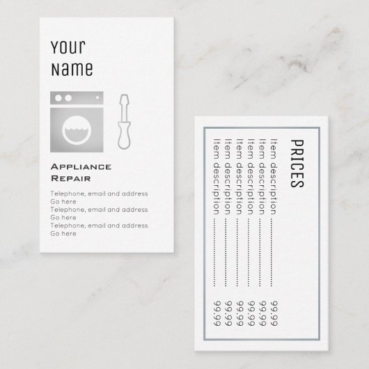 'Essentiële' apparaatreparatieprijskaarten Visitekaartje (Voorkant / Achterkant)