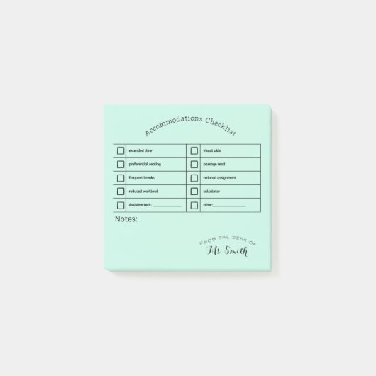 Essentiële Snelheid Tool: Accommodatie Checklist Post-it® Notes (Voorkant)