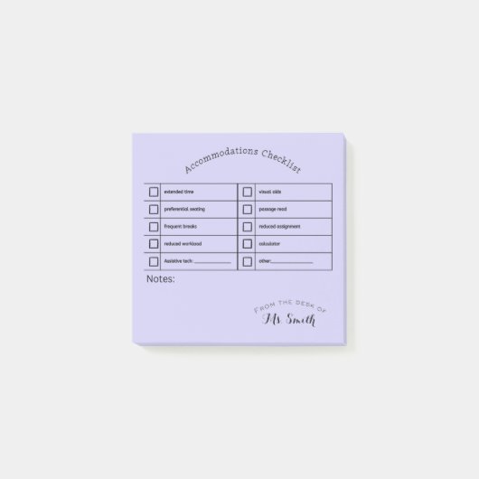 Essentiële Snelheid Tool: Accommodatie Checklist Post-it® Notes (Voorkant)