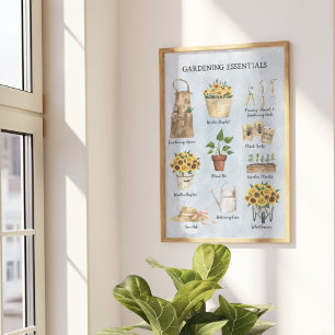 Essentiële Tuin Zonnebloem Tuingereedschap Blauw Poster