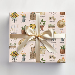 Essentiële Tuinieren Waterverf Zonnebloem Patroon Cadeaupapier