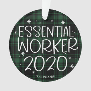 Essentiële Werknemer 2020 Covid Kerstmis Groen Sch Ornament