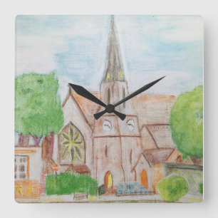 Essex Church Water Color Pencil Vierkante Klok