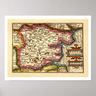 Essex County Engeland Oude antiquarische atlas kaa Poster