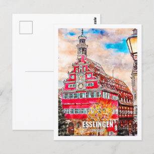 Esslingen Germany Travel Place Waterverf Briefkaart
