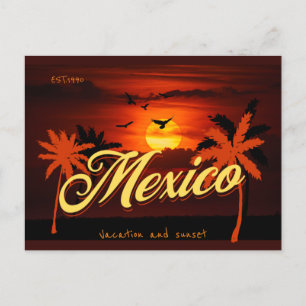 EST 1990 Mexico Vacation and sunset Vintage Reis Briefkaart