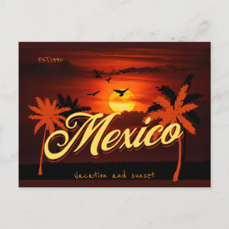 EST 1990 Mexico Vacation and sunset Vintage Reis Briefkaart