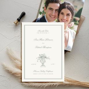 Estate Floral Sage Green Lijst Foto bruiloft Save The Date