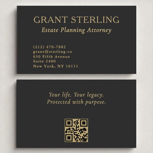 Estate Planning Attorney Black Gold QR-code Visitekaartje