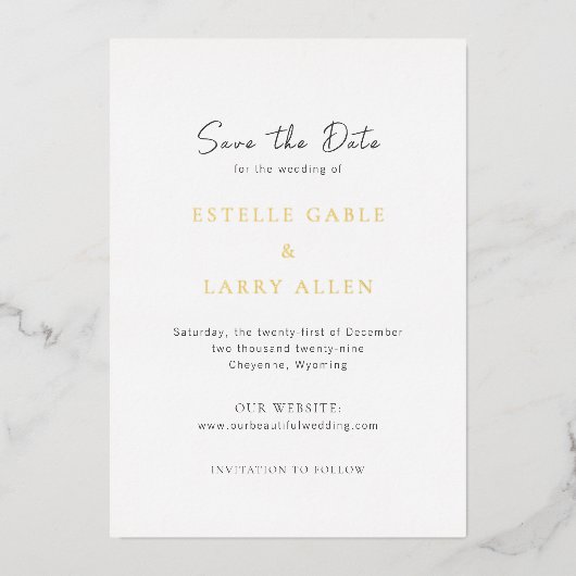Estelle Elegant Wedding Save the Date Folie Uitnodiging (Voorkant)