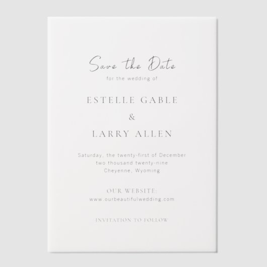 Estelle Elegant Wedding Save the Date Vellum Uitnodigingen (Voorkant)